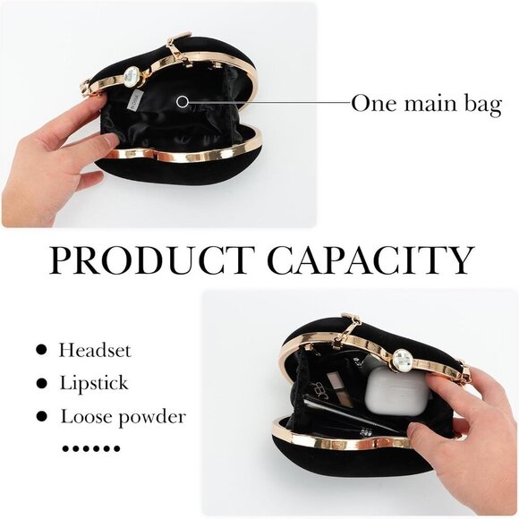 Women Heart Shaped Evening Bag Suede Mini Clutch Crossbody with Chain - Picture 4 of 6